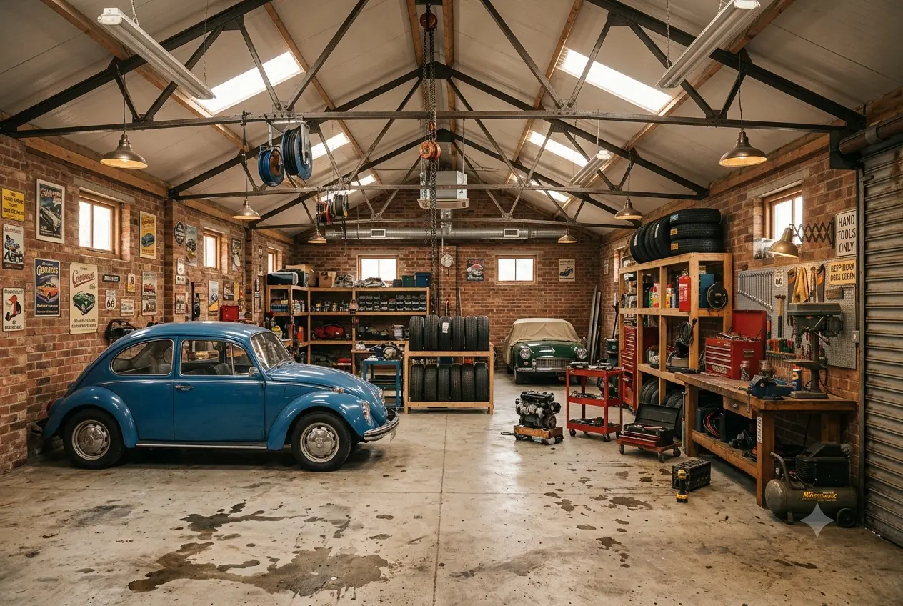 A spacious, organized working garage